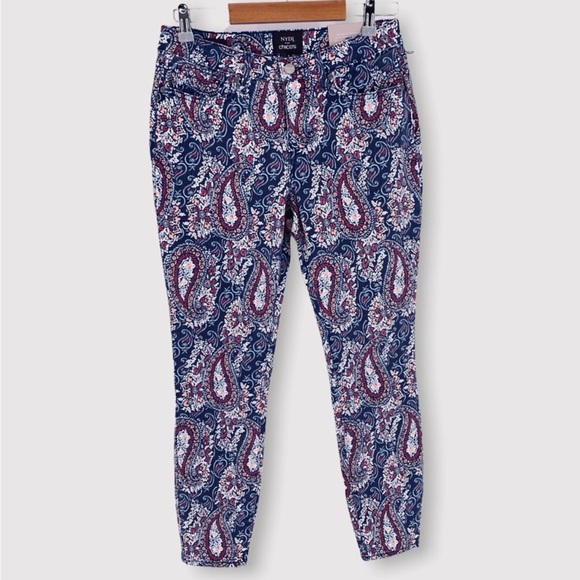Boho NYDJ for CHICO’S Jeans Lift Tuck Paisley Skinny Ankle Blue Red Pink Size 6 - Picture 2 of 13